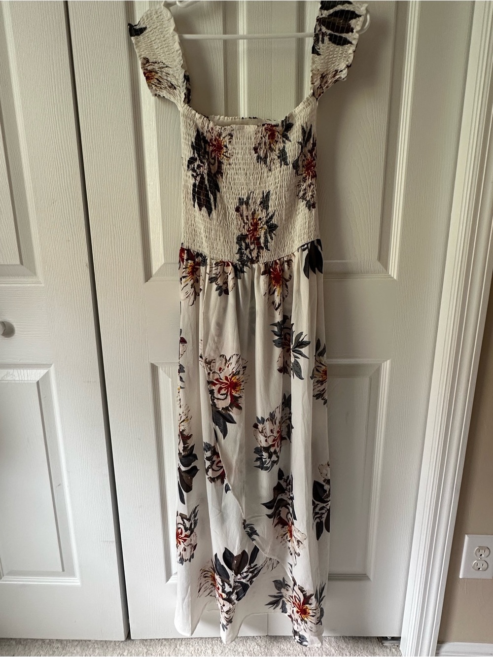 NWOT White Smocked Floral Off the Shoulder Dress